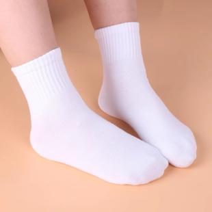 儿童白色袜子纯棉春秋季无骨袜子学生中筒袜运动男童袜子女童短袜