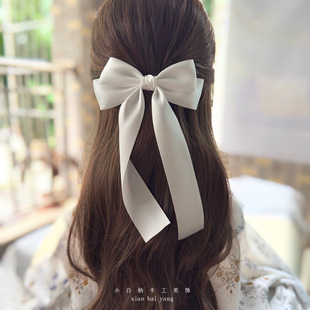 韩版简约蝴蝶结飘带发夹，白色新娘拍照头饰发圈，绳马尾橡皮筋发卡