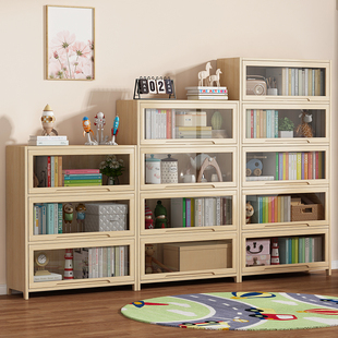 实木书柜组合大容量多层书籍收纳柜，儿童学生书橱，透明门松木书架子