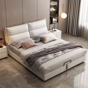 北欧科技布床现代简约1.8米ins床米白色奶油软包储物床小户型婚床