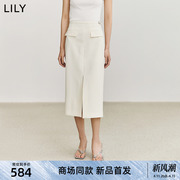 商场同款LILY2024夏女装通勤款开叉高腰直筒铅笔裙半身裙