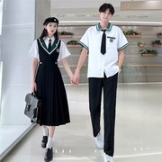 高中生毕业班服夏季衬衫，英伦学院风校服，套装初高中学生长裙演出服