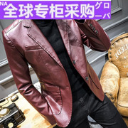 日本2022秋季男式真皮，皮衣韩版修身西装，领皮夹克外套绵羊