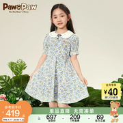 PawinPaw卡通小熊童装2024年夏季女童小碎花翻领连衣裙