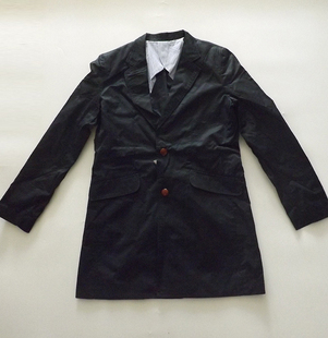 外贸韩单男士黑色休闲西装韩版修身中长款西装领风衣商务外套