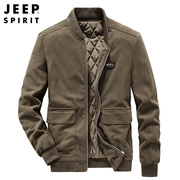jeep吉普男士棒球领夹克，男秋冬款，灯芯绒加绒外套男装冬装棉袄棉服