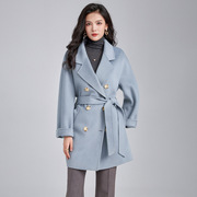 honb红贝缇冬季高品质保暖100%澳洲超细羊毛双面呢大衣中长款外套