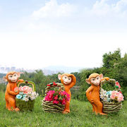 庭院花园仿真猴子动物花缸雕塑，户外别墅园林景观小品树脂花盆