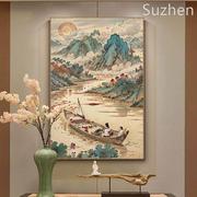 中国风水墨山水风景数字油画diy填充色手工新中式丙烯油彩装饰画