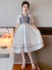 女童白色裙子2023夏季中国风，时尚半袖童装民族，风网红时髦雪纺裙潮