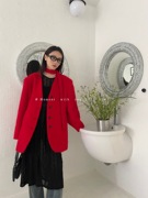 moment冬季韩版chic高级感小众，大红色兔毛外套，女配飘带围巾大衣女