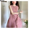 夏季超仙气质仙女裙，法式茶歇美网纱粉色，无袖连衣裙吊带蓬蓬裙励