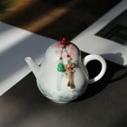 景德镇釉下彩手工手绘水墨风荷，韵梨型泡茶壶，家用陶瓷岩茶球孔过滤