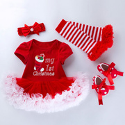 圣诞节主题衣服女童宝宝可爱哈衣婴儿连衣裙套装圣诞老人装扮服装