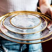 高档北欧金边水果盘子轻奢餐具创意，套装玻璃盘家用沙拉碗汤碗餐盘