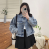 大码复古美式牛仔外套女新款胖mm港味chic休闲百搭短款夹克上衣