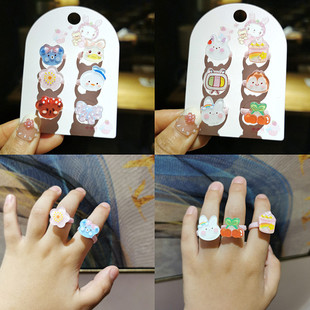 日韩儿童戒指套装首饰卡通小熊，兔子宝宝玩具，小戒指圈幼儿生日礼物