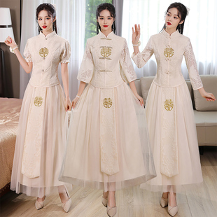 中式伴娘服2024旗袍中国风，结婚姐妹团伴娘，裙显瘦高级秀禾礼服