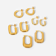 欧美金色不锈钢耳环耳钉几何形耳环电镀18K钛钢饰品女时尚简约INS