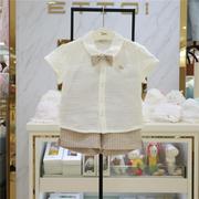 ettoi小飞马男童短袖套装，韩国2024夏款小童，带领结衬衫+短裤