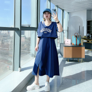 甜辣风炸街套装，潮大码女装200斤胖mm遮肚运动风罩衫连衣裙两件套