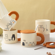 卡通猫咪可爱陶瓷杯子带盖带勺高颜值公司年会伴手礼礼盒装