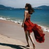 三亚红色绝美海边度假连衣裙，女夏v领吊带，性感露背超仙大摆沙滩裙