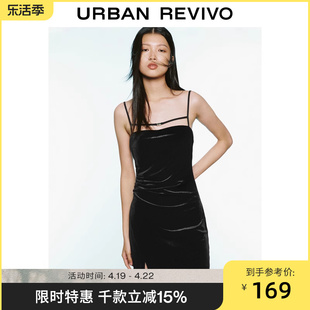 UR2024春季女高阶质感丝绒褶皱紧身吊带连衣裙UWV740008