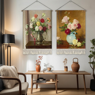 古典花卉油画挂毯客厅，沙发背景墙挂布卧室床头挂画欧式电表箱遮挡