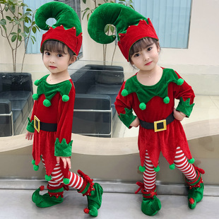 圣诞节服装女童绿色精灵公主连衣裙，表演服婴儿圣诞服主题影楼服装