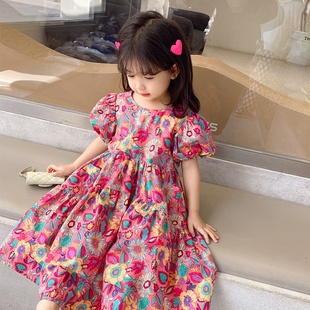 女童碎花连衣裙韩国童装，2024夏季儿童短袖，纯棉洋气公主棉布裙