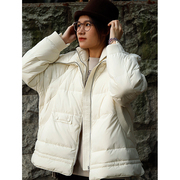 掂量 冬白色立领羽绒服女白鸭绒设计感短款面包服宽松H4V01Y11817