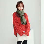 秋冬季女装韩版宽松v领粗线麻花格子，打底针织套头衫加厚毛衣外套