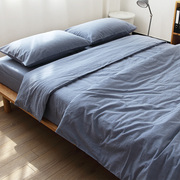 水洗棉蓝色日式全棉水洗棉床单被套被罩枕套纯色可简约风格