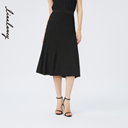 lancy朗姿女装2023夏季高腰，显瘦黑色半身裙，针织裙子通勤时尚
