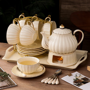 水果茶壶茶杯套装简约加热陶瓷，玻璃蜡烛英式下午花茶具结婚送礼