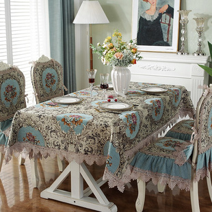 欧式餐椅套椅垫桌布套装，现代简约家用茶几，桌布布艺餐椅子套罩通用
