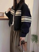 欧货韩版条纹夹克外套女春秋宽松显瘦时尚，减龄百搭上衣棒球服