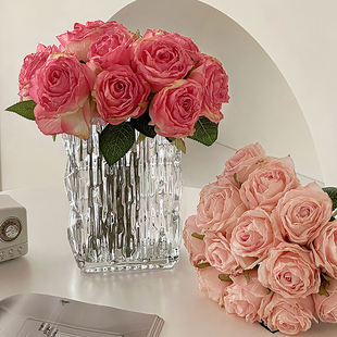 仿真花荔枝玫瑰花束高假花绢花客厅，落地家居装饰欧式室内花艺摆件