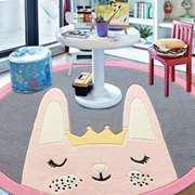 简约卡通可爱时尚兔t子儿童房床边灰色粉色女孩圆形地毯家用