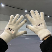 手套冬季女保暖学生韩版可爱女加绒加厚骑车五指可触屏防寒棉手套
