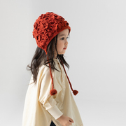 儿童帽子秋冬款2024女童，宝宝毛线帽红色女孩，针织帽护耳帽冬季