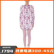 patou女装花卉印花府绸，系扣长袖长款衬衫连衣裙