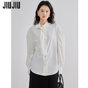 JIUJIU蝴蝶结系带白色衬衫女设计感小众春季2023年宽松衬衣