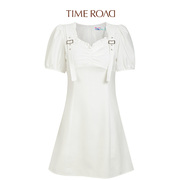 timeroad汤米诺(汤米诺，)2022夏季泡泡，袖白色雪纺连衣裙t25233193547