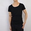 夏季韩版修身大圆领男士短袖t恤纯棉黑色低领紧身运动打底衫