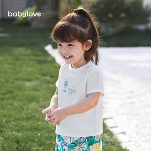 babylove婴儿短袖t恤薄款夏季宝宝衣服纯棉，透气上衣夏装时尚百搭