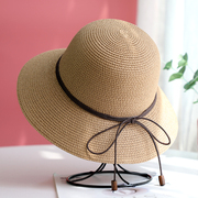 春夏季海边沙滩遮阳草帽女防晒百搭渔夫，帽子清新大檐太阳帽可折叠
