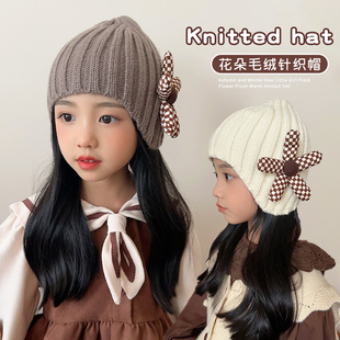 韩版儿童奶咖色系针织帽秋冬季小女孩时尚毛线帽女童防风保暖帽子