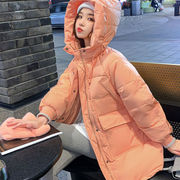 2022冬季韩版宽松加厚棉衣外套，冬季糖果色中长款羽绒棉服女